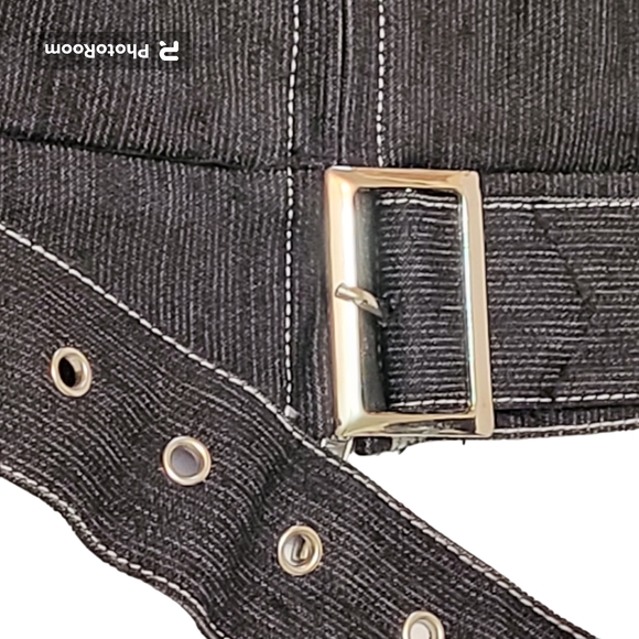 Svetlana Denim Black Jacket Size 16 with White Stitching Belt Silver  Buttons - Picture 2 of 11